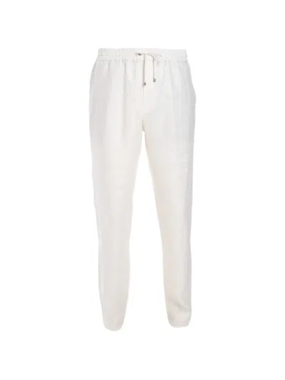 Agnona Drawstring Linen Trousers In White
