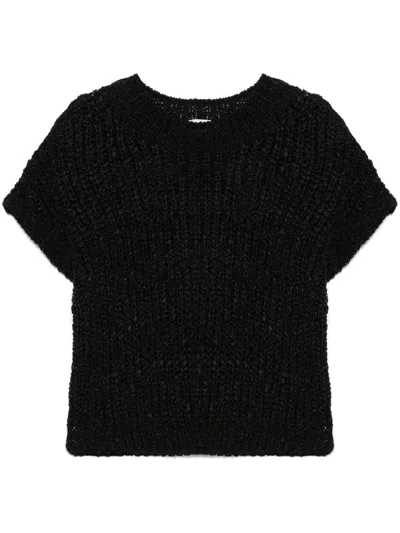 Agnona Fisherman's-knit T-shirt In Black