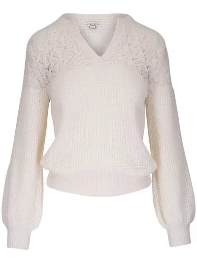 Agnona Pullover Mit Blumenstrick In White