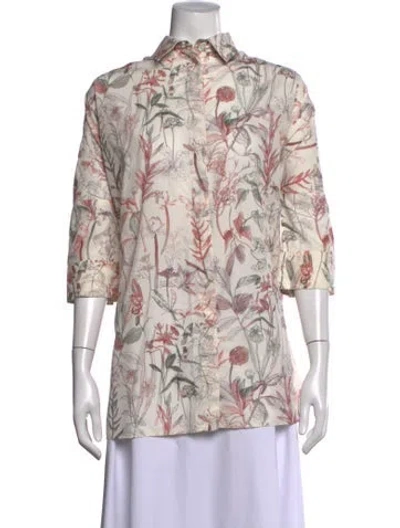 Pre-owned Agnona Floral Print Three-quarter Sleeve Top In Neutrals