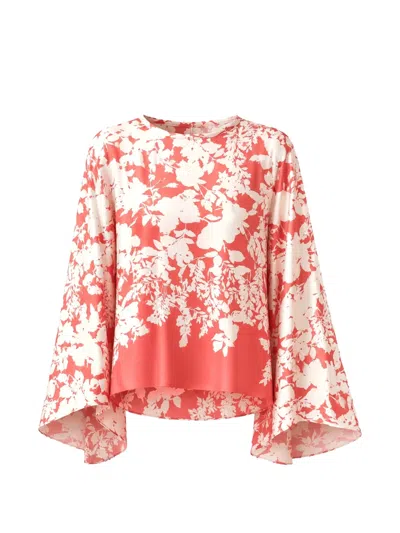 Agnona Floral-print Silk Blouse In Red