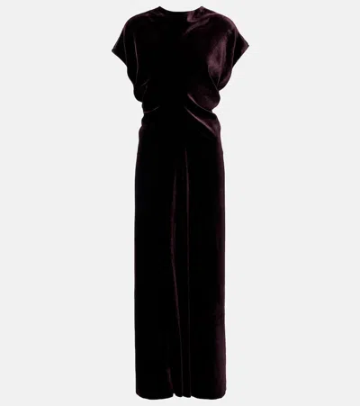 Agnona Gathered Velvet Midi Dress In Black