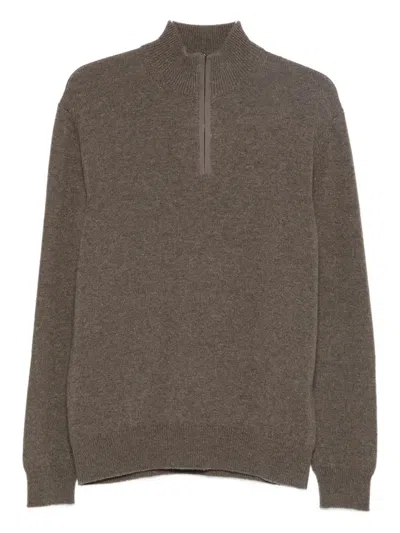 Agnona Half-zip Mock-neck Jumper In Brown
