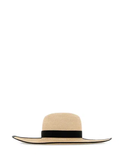 Agnona Canapa Stripes Wide Brim Hat In Gray