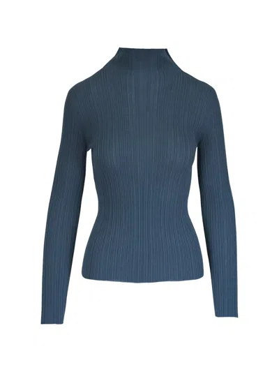 Agnona High-neck Ribbed Top In Blue
