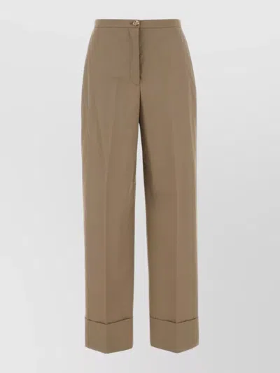 Agnona High-rise Cotton Tailored Trousers In Brown