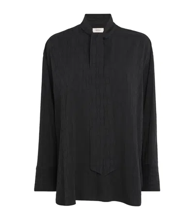 Agnona Jacquard Neck-tie Blouse In Black