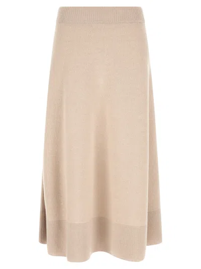 Agnona Knitted Flared Cashmere Midi Skirt In Neutral
