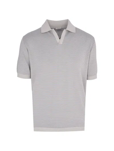 Agnona Knitted Striped Polo Shirt In Blue