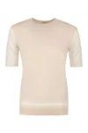 Agnona Wool-blend Crew Neck Top With Short Sleeves In Pink
