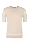 Agnona Wool-blend Crew Neck Top With Short Sleeves In Pink