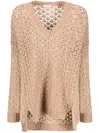 Agnona Beige Open-knit Sweater With V-neckline