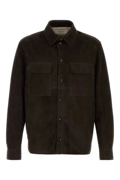 Agnona Lamb Suede Shirt Jacket For Men In Brown