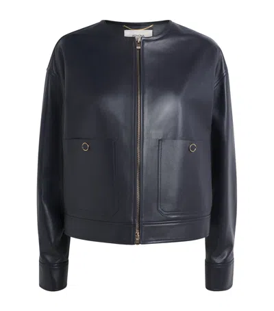 Agnona Lambskin Cropped Bomber Jacket In Blue