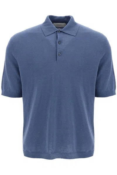 Agnona Linen And Cotton Jersey Polo In Blue
