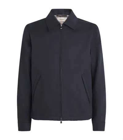 Agnona Linen Bomber Jacket In Blue