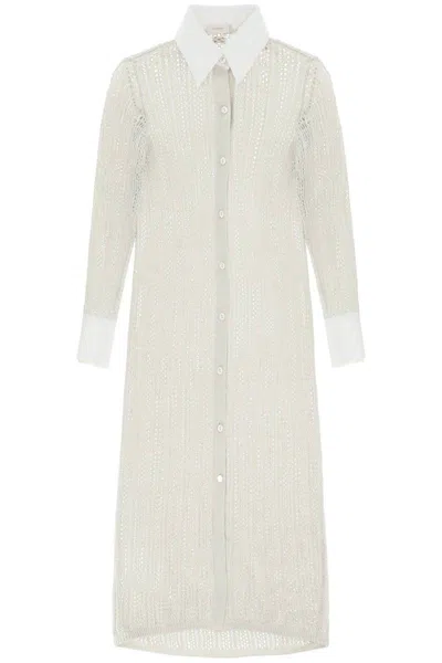 AGNONA LINEN, CASHMERE AND SILK KNIT SHIRT DRESS