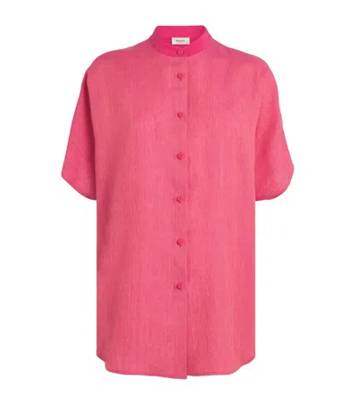 Agnona Linen Collarless Shirt In Pink