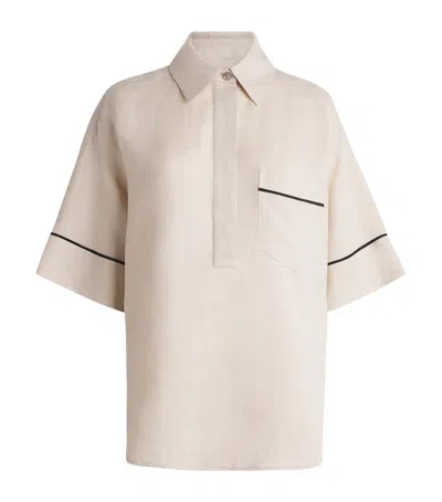 Agnona Linen Half-placket Shirt In Sand