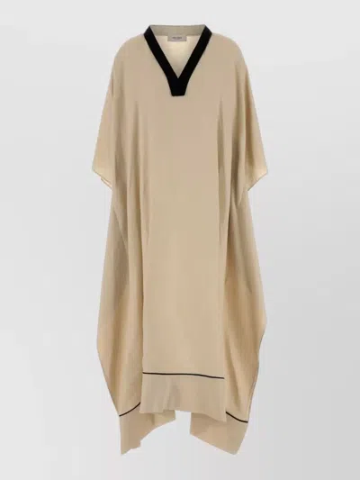 Agnona Linen Kaftan Contrast Trim Loose Fit In Nude