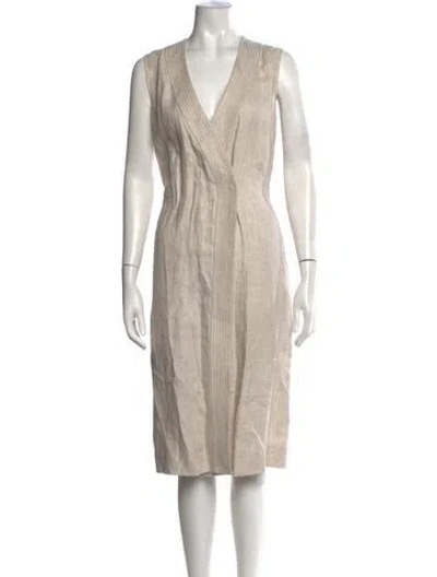 Pre-owned Agnona Linen Knee-length Dress In Neutrals