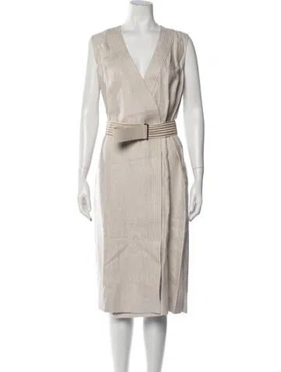 Pre-owned Agnona Linen Knee-length Dress W/ Tags In Neutrals