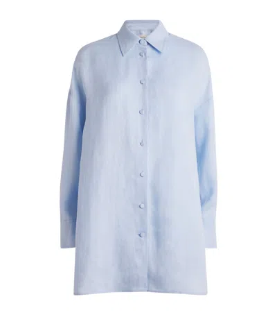 Agnona Linen Long-sleeve Shirt In Blue
