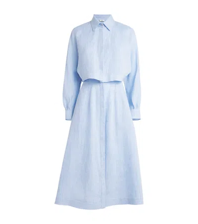 Agnona Linen Shirt Dress In Blue