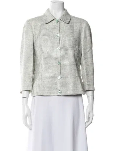 Pre-owned Agnona Linen Tweed Pattern Blazer In Green