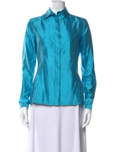 Pre-owned Agnona Long Sleeve Button-up Top In Blue