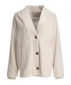 Agnona Ribbed Cuffs Shawl Collar Side Pockets Textured Pattern In Neutral