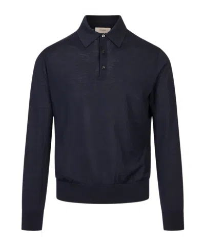 Agnona Long-sleeve Knitted Polo Shirt In Black