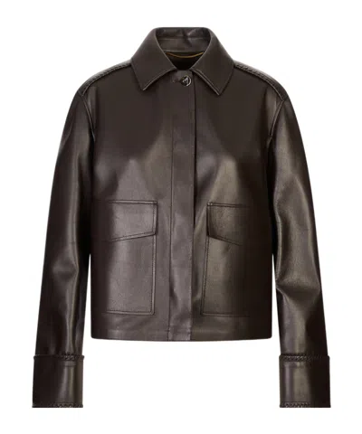 Agnona Long-sleeve Leather Jacket In Brown
