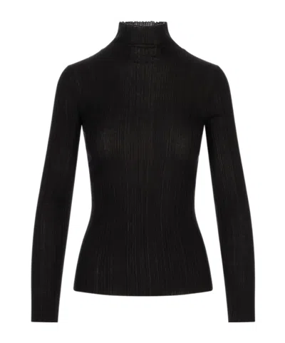 Agnona Ribbed-knit High-neck Sweater In Black
