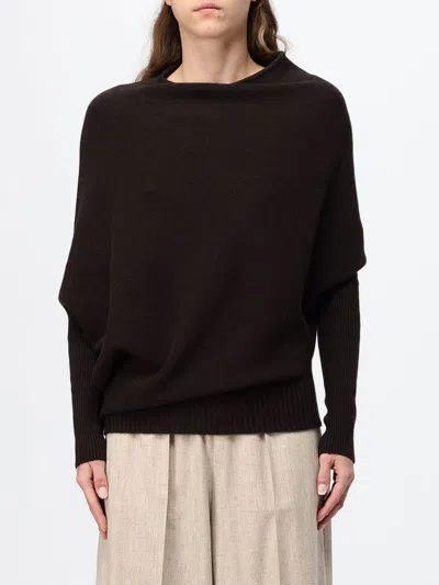 Agnona Long-sleeved Crewneck Jumper In Pure Cashmere With Ribbed Trims In Brown