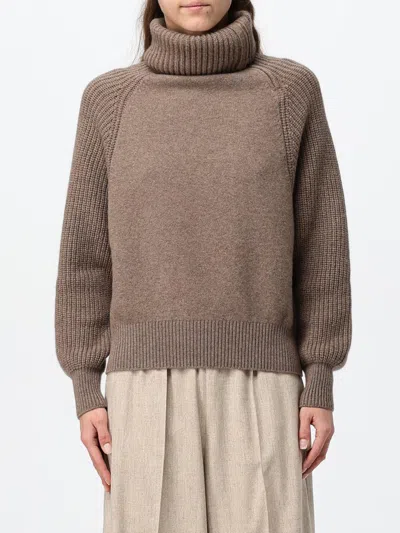 Agnona Long-sleeved Dropped-shoulder Turtleneck Jumper In Cashmere Blend In Brown