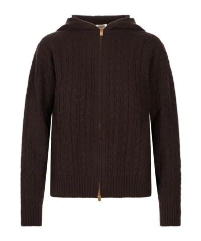 Agnona Long-sleeved Knitted Cardigan In Brown