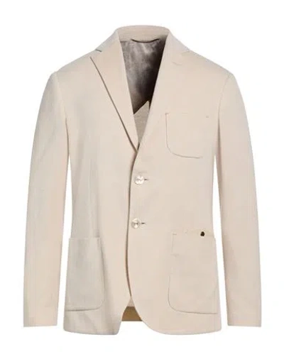 Agnona Man Blazer Beige Size 38 Cotton, Cashmere, Calfskin In Neutral