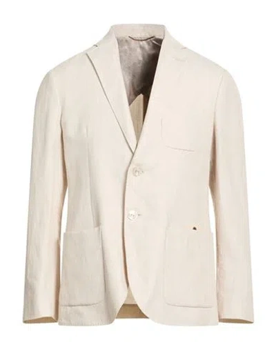 Agnona Man Blazer Beige Size 38 Hemp, Cotton, Wool In White