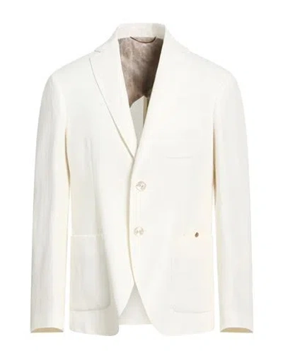 Agnona Man Blazer Cream Size 42 Hemp, Cotton, Wool In Neutral