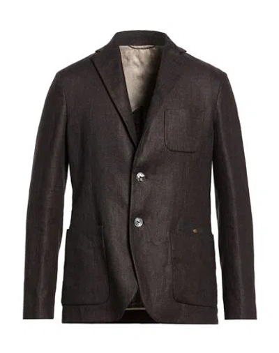 Agnona Man Blazer Midnight Blue Size 38 Linen In Brown