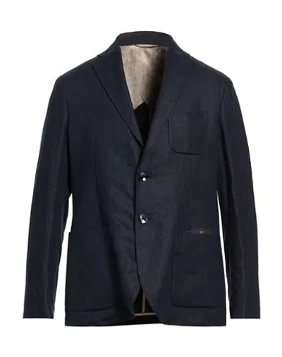 Agnona Man Blazer Navy Size 38 Linen In Blue