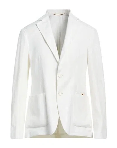 Agnona Man Blazer Off White Size 44 Linen, Calfskin, Lambskin, Metal