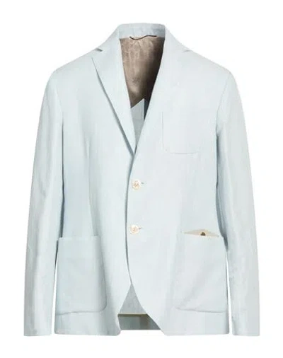 Agnona Man Blazer Sky Blue Size 42 Hemp, Cotton, Wool