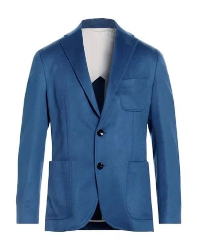 Agnona Man Blazer Slate Blue Size 44 Cashmere, Calfskin, Metal