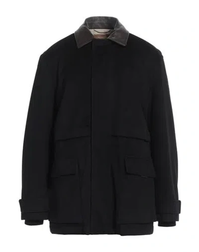 Agnona Man Coat Black Size 40 Cashmere, Cotton, Polyamide, Cow Leather