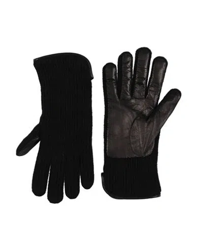 Agnona Man Gloves Midnight Blue Size L Cashmere, Lambskin In Black