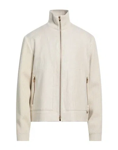 Agnona Man Jacket Beige Size 42 Linen, Viscose, Cotton, Cashmere, Lambskin In Animal Print