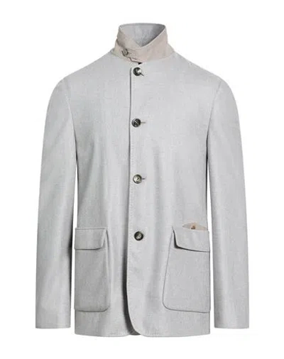 Agnona Man Jacket Light Grey Size 38 Silk, Calfskin In Gray
