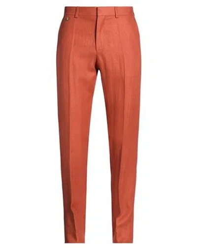 Agnona Man Pants Rust Size 32 Linen In Orange